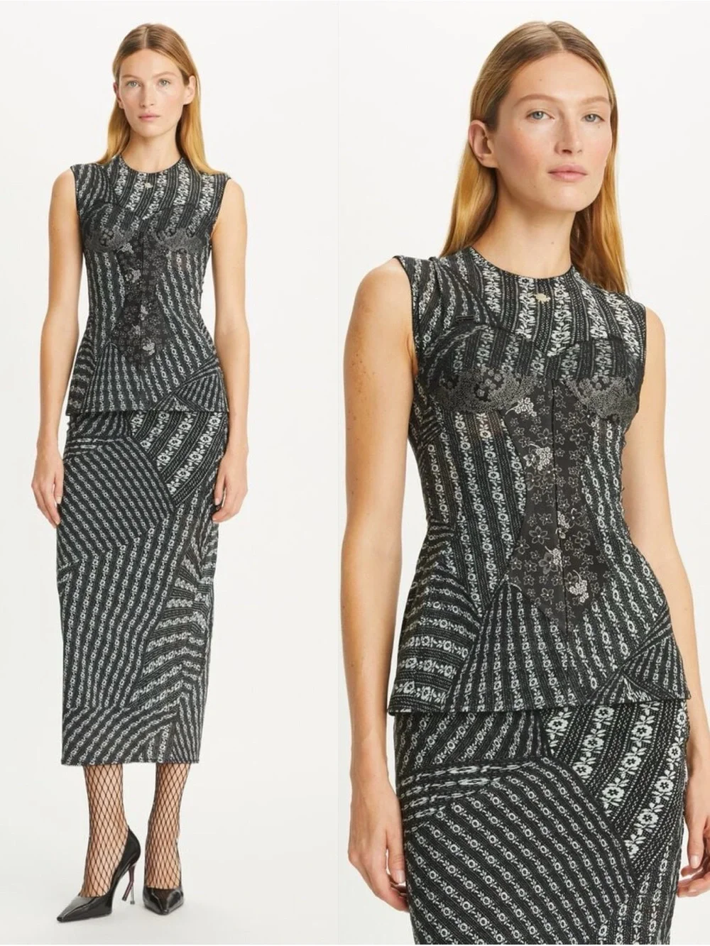 Tory Burch Black and White Printed Sleeveless Camisole